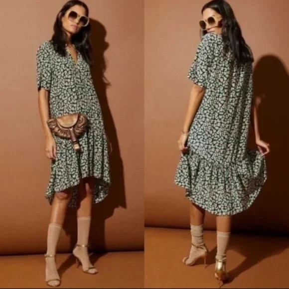 TUCKER NYC Green Laura Silk Midnight Leo Animal Print Dress XS
